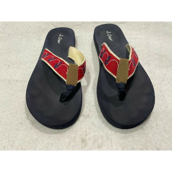 J Crew navy flip flops sandals anchors embroidered - Picture 2 of 3